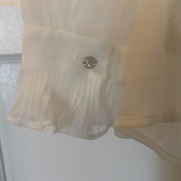 Vintage DEBTOWN JUNIOR WHITE SHEER LONG SLEEVE BLOUSE LACE VICTORIAN LOLITA - Picture 6 of 11